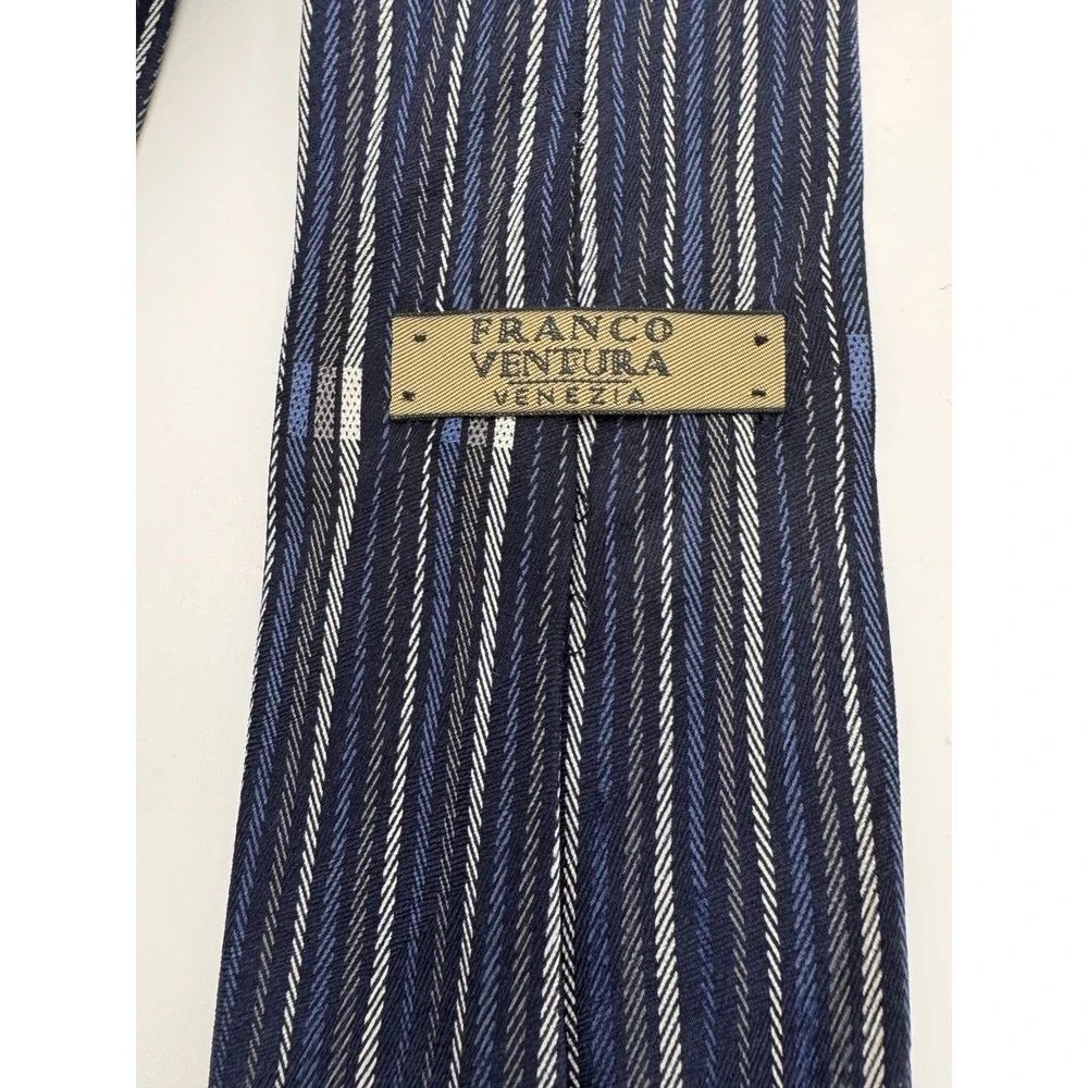 Vintage‎ Franco Ventura Venezia Silk Tie - Handmade in Italy - Blue Stripe